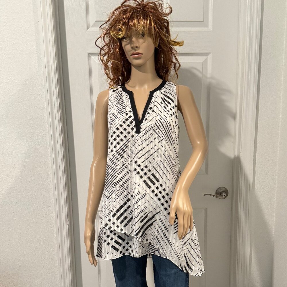 White House Black Market Geometric V-Neck Layered Sleeveless Tunic Size XS VGUC